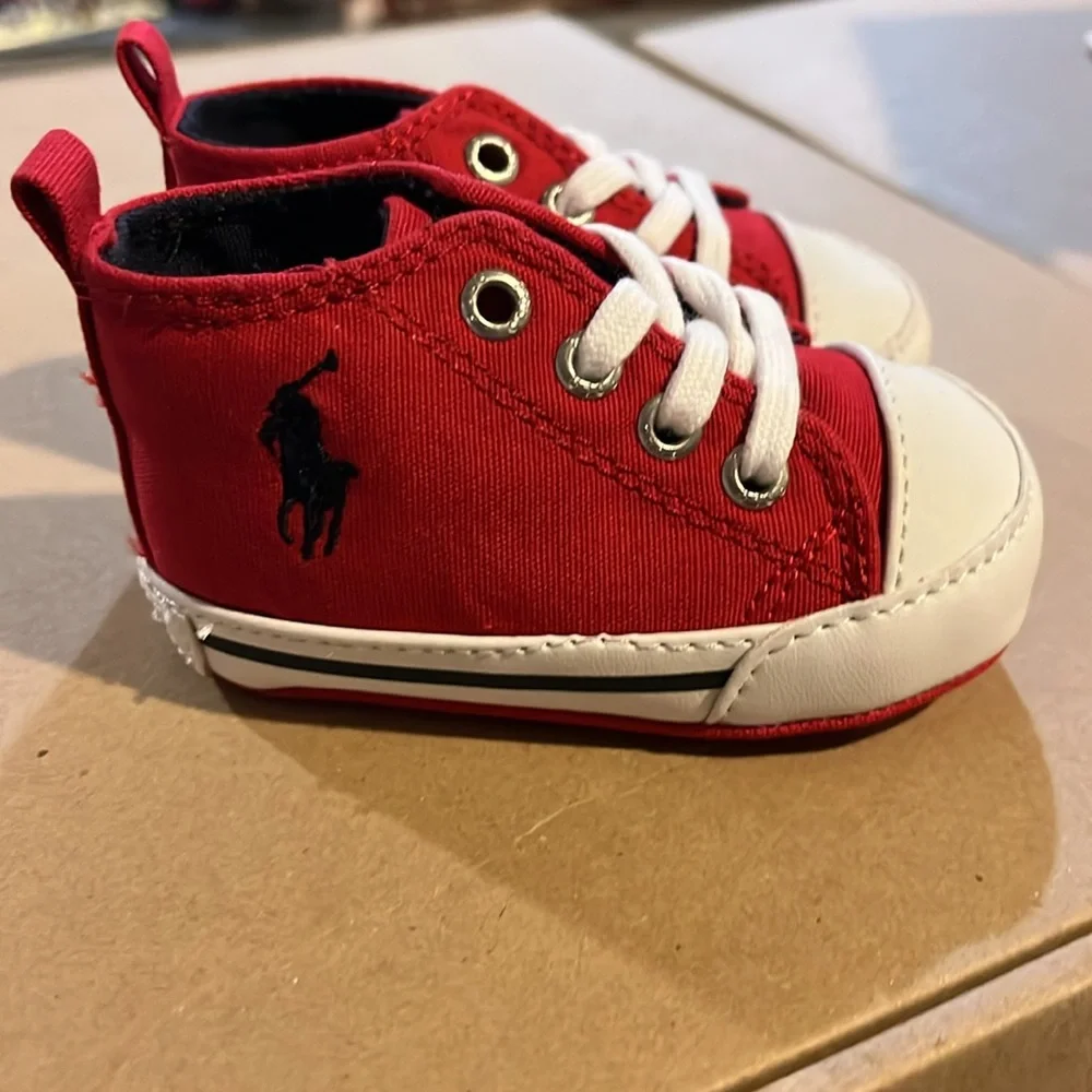 Polo Ralph Lauren Canvas Harbour Hi Crib Shoes Sneakers new Baby Infant Size 2